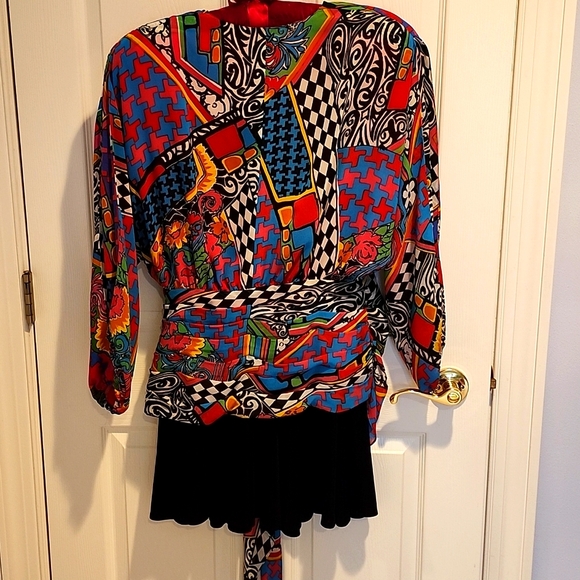Diane Freis Chiffon two-piece dress of abstract print in multi-colors - Picture 10 of 17
